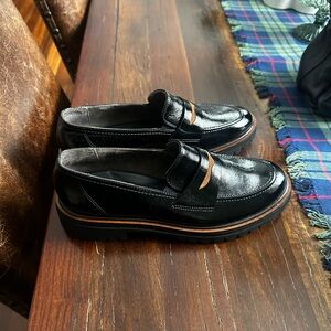 Paul Green Shiny Black Loafers with Brown Trim